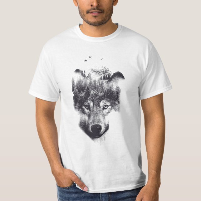 Wolf design Double Exposed T-Shirt (Front)