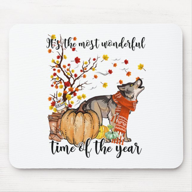 Wolf Dog Fall Pumpkins Autumn Leaf Tree  Mouse Mat (Front)
