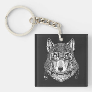 Wolf Dog Motorcycle Rider Key Ring