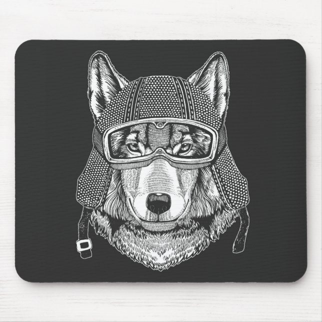 Wolf Dog Motorcycle Rider Mouse Mat (Front)