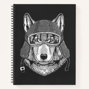 Wolf Dog Motorcycle Rider Notebook