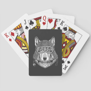 Wolf Dog Motorcycle Rider Playing Cards