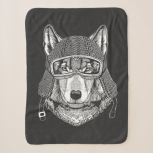Wolf Dog Motorcycle Rider Sherpa Blanket