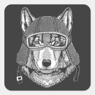 Wolf Dog Motorcycle Rider Square Sticker