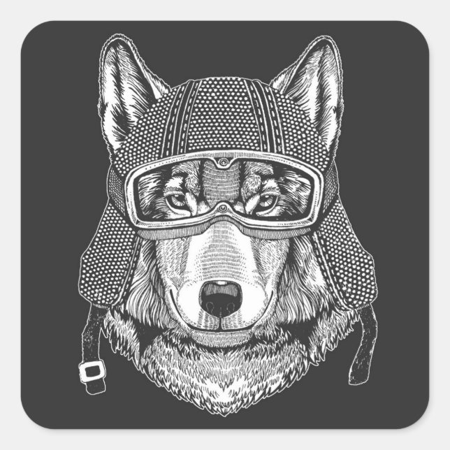 Wolf Dog Motorcycle Rider Square Sticker (Front)