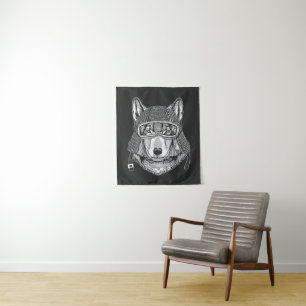 Wolf Dog Motorcycle Rider Tapestry
