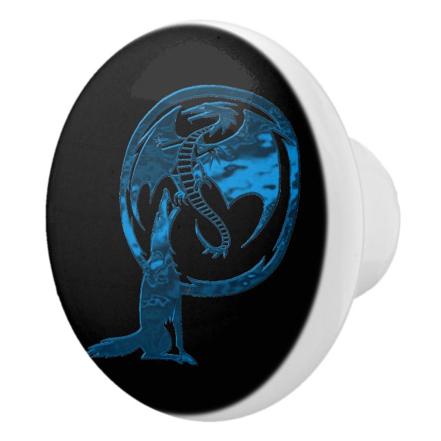 Wolf & Dragon Blue black ceramic knob (Right)