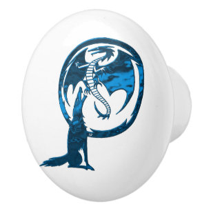 Wolf & Dragon Blue ceramic knob