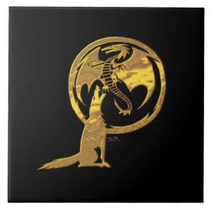 Wolf & Dragon gold black large tile