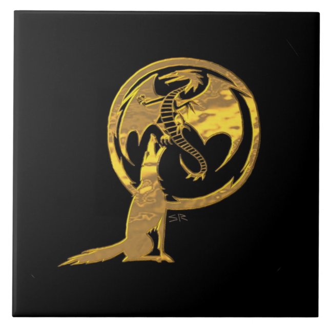 Wolf & Dragon gold black large tile (Front)