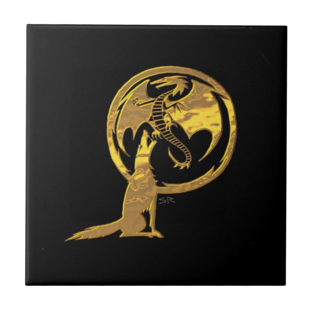 Wolf & Dragon gold black small tile (Front)