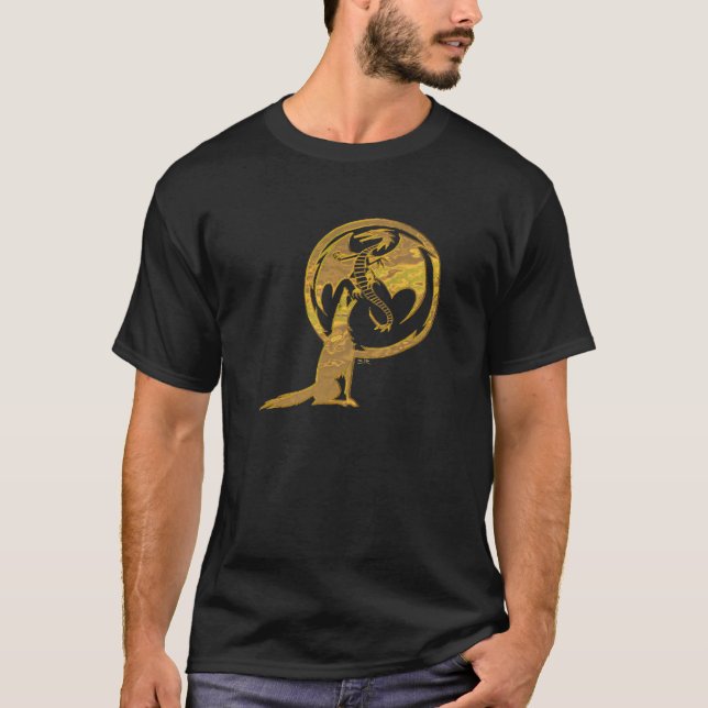 Wolf & Dragon gold men black t-shirt (Front)