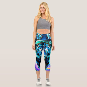 Wolf Dream catcher Electric Blue Capri Leggings
