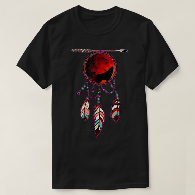 Wolf Dreamcatcher Art | Moon Spirit Design T-Shirt (Design Front)