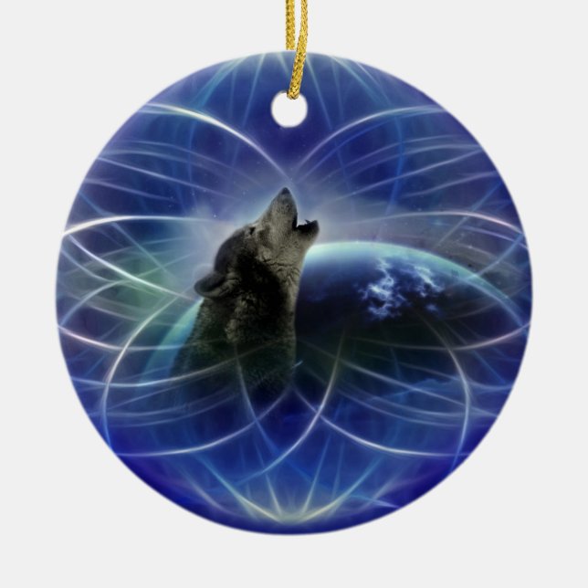Wolf dreamcatcher christmas tree ceramic tree decoration (Front)