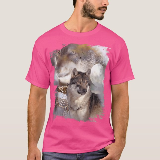 Wolf Dreamcatcher Eagle Moon Wolves T-Shirt (Front)