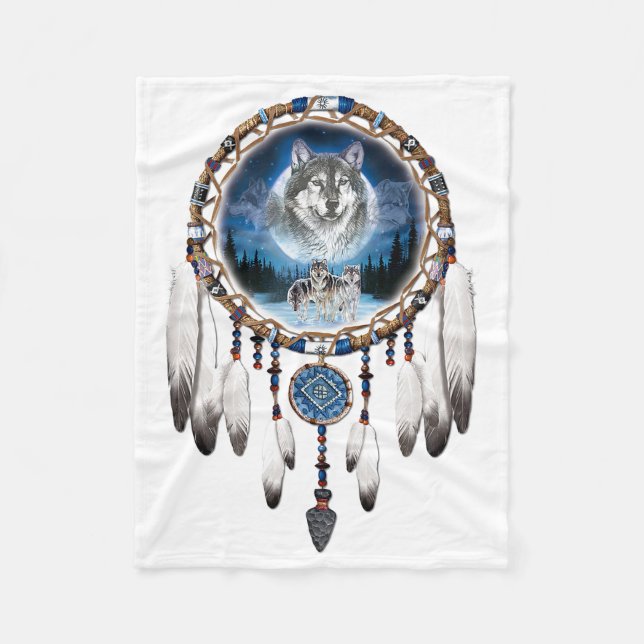 Wolf Dreamcatcher Fleece Blanket (Front)