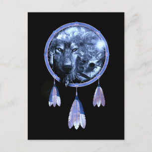Wolf Dreamcatcher Moon Native American Wolves Postcard