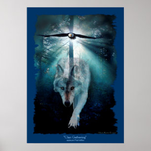 Wolf & Eagle Clan Gathering Wildlife Art Poster