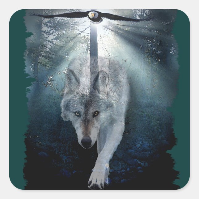 Wolf & Eagle Clans Wildlife Art Square Sticker (Front)