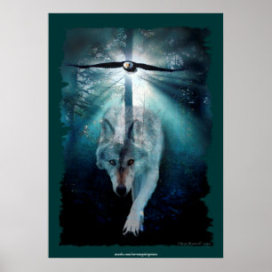 Wolf & Eagle Spiritual Wildlife Art Poster