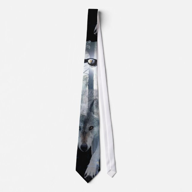 Wolf & Eagle Wildlife Art Fashion Tie (Front)
