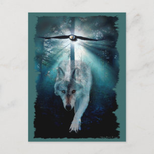 WOLF & EAGLE Wildlife Postcard