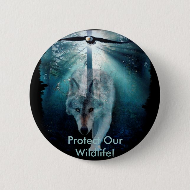 WOLF & EAGLE Wildlife Series 6 Cm Round Badge (Front)