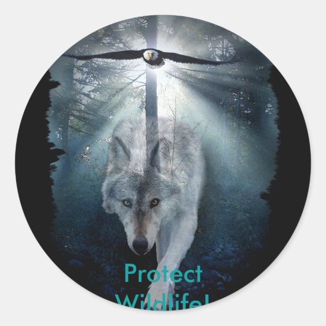 WOLF & EAGLE Wildlife Series Classic Round Sticker (Front)