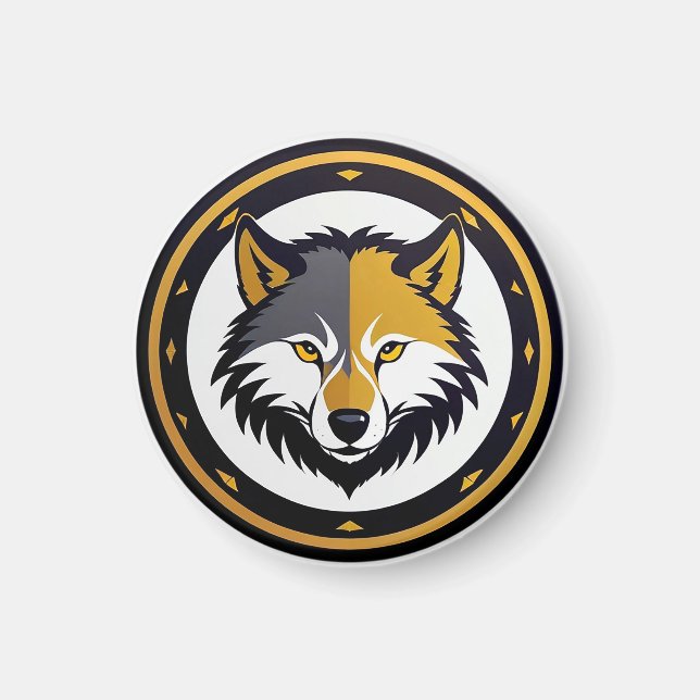 Wolf Emblem Logo With Golden Circle Magnet (Front)