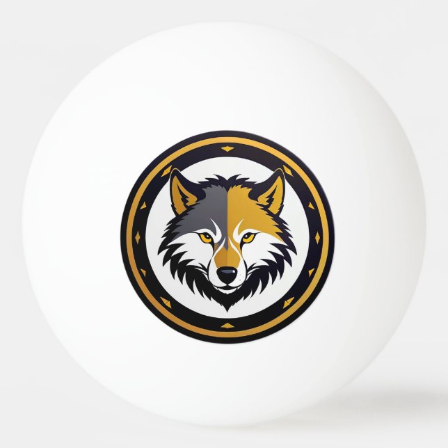 Wolf Emblem Logo With Golden Circle Ping Pong Ball (Front)