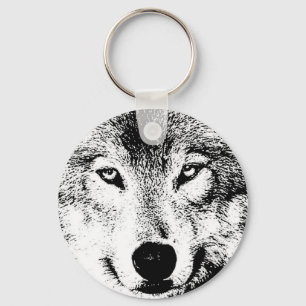 Wolf Eye Black White Creative Ink Artwork Keychain