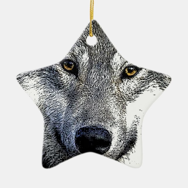 Wolf Eyes Artwork Ceramic Tree Decoration (Front)
