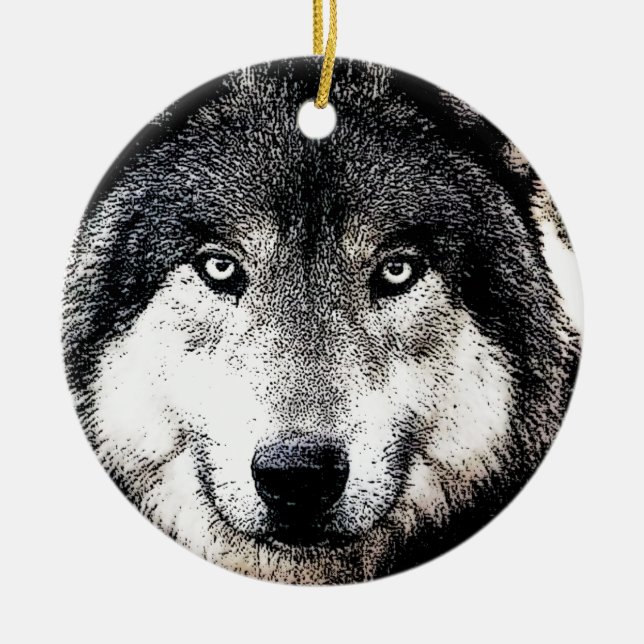 Wolf Eyes Ceramic Tree Decoration (Front)