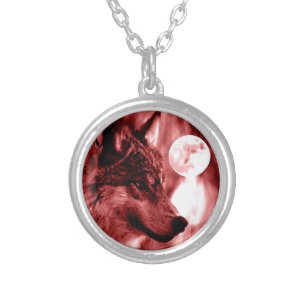 Wolf Eyes & Moon Silver Plated Necklace