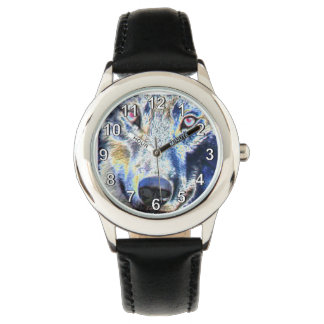 Wolf face coloured watch