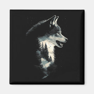 Wolf face forest nature animals howling bird magnet