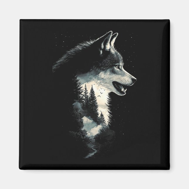 Wolf face forest nature animals howling bird magnet (Front)