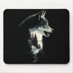 Wolf Face Forest Nature Animals Howling Bird Vinta Mouse Mat