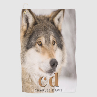 Wolf face head wildlife monogram name golf towel