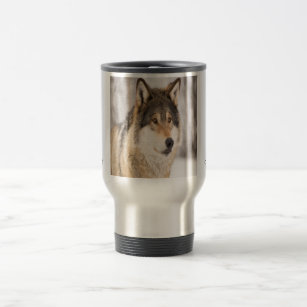 Wolf face head wildlife monogram name travel mug