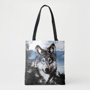 Wolf face in the sky tote bag