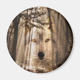 Wolf face in the woods magnet