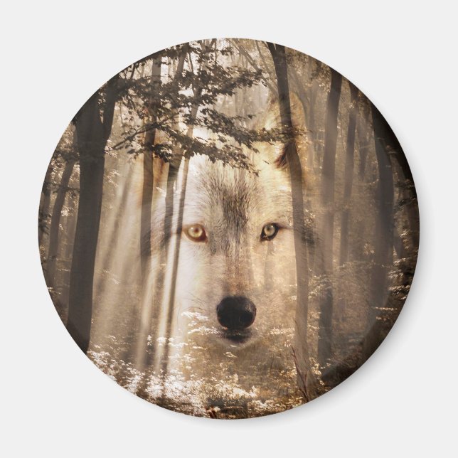 Wolf face in the woods magnet (Front)