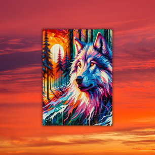 Wolf Face with Sun & Forest   Poster