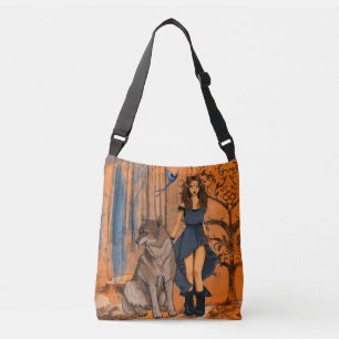 Wolf fairy fantasy orange tote bag