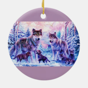 Wolf Family Ceramic Tree Decoration