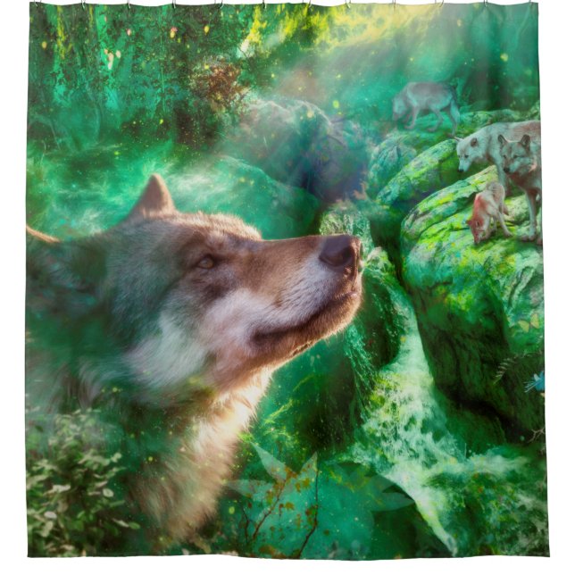 Wolf Family FREE TO LIVE OUR LIVES Shower Curtain (Front)