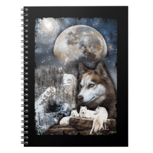 Wolf Family Moon Winter Mountain Wolves Notebook