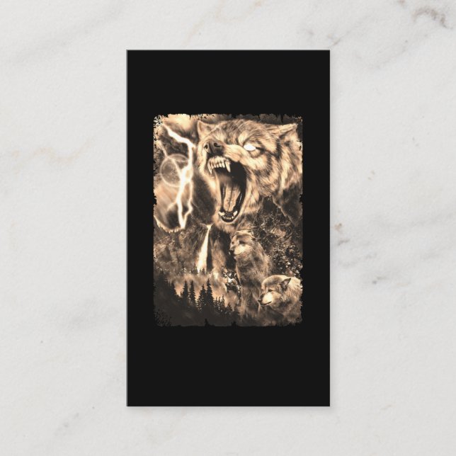 Wolf Family Mountains Moon Wolves Forest Business Card (Front)